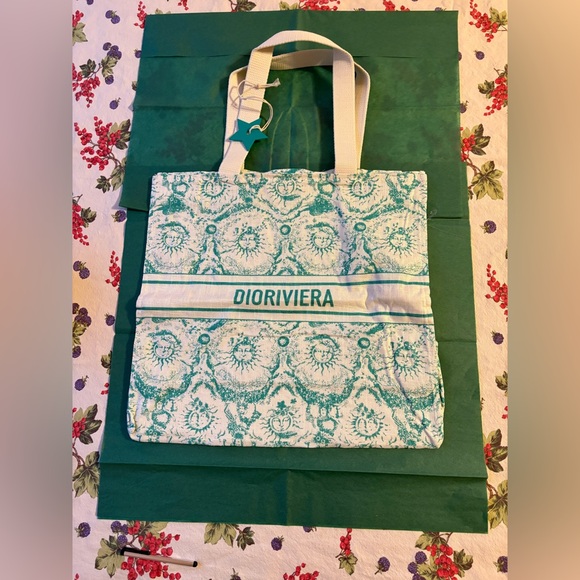 ✨ CHRISTIAN DIOR DIORIVIERA LINEN TURQUOISE TOTE ✨ NWT ✨ - Picture 6 of 16